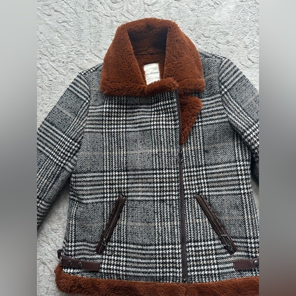 Avec Les Filles Women's Plaid Faux Fur Biker Jacket Size S Multicolor - Picture 5 of 9